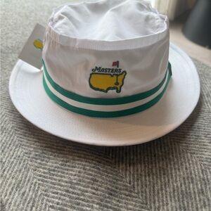Masters White Bucket Hat with Green Stripe and Yellow Logo